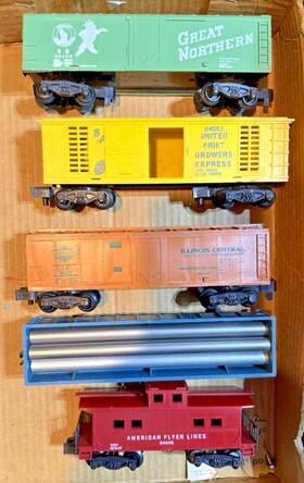 24422-24082-802-24124-24636 American Flyer Pikemaster 5 Car Consist Of Freight Cars...consist #3