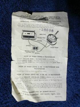 M2882 American Flyer Original Instructions For # 566 Whistle