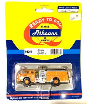 Athearn 797534920040 Rtr Ho 1/87 #92004 County Fire Truck Engine #12 Orange For Layout