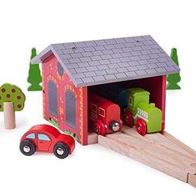 Bigjigs Rail Bjt160 Double Engine Shed Wooden Toys One Size Multicoloured
