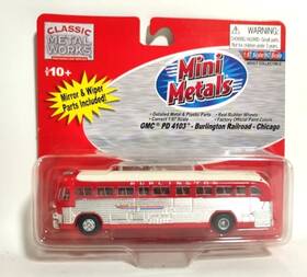 Pd-4103 Classic Metal Works 32115 Ho Burlington Railroad Chicago Gmc Bus Mini Nos Diecast