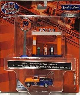 40010 Classic Metal Works Rtr 1/87 Ho Cmw Union 76 1955 Chevy Tow Truck&gas Pumps