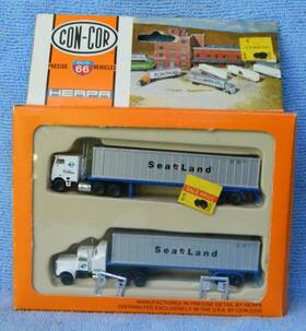 0004-003010 Con-cor N Scale Leaseway Transportation Sealand Tractor And Trailer Set