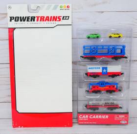 Jakks Pacific 039897975115 Power Trains Powertrains 2.0 Car Carrier Pack 4 Train Cars And 2 Vehicles