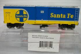 279-2654 K-line Menards Blue Santa Fe Box Car Die Cast Sprung Trucks Mint Unrun
