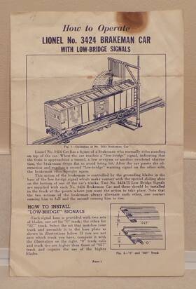 3424-95 Lionel Postwar No. Brakeman Car Original Instructions - Dated 8/1956