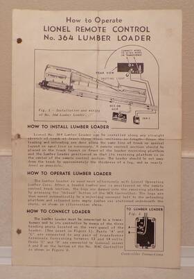 364-85 Lionel Postwar No. 364 Lumber Loader Original Instructions - Dated 4/1950