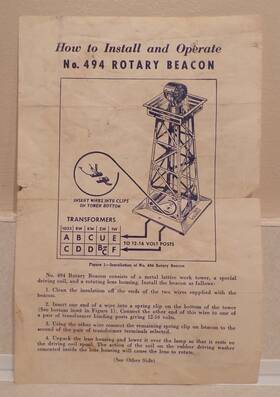 494-38 Lionel Postwar No. Rotary Beacon Original Instructions - Dated 8/1954