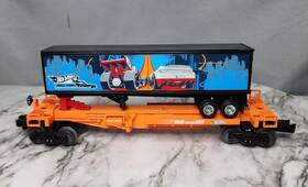 6-84700-f Lionel O Gauge Hot Wheels Flatcar And Trailer Train Spine Flat Car