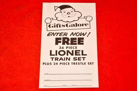 X617 Lionel Original Gifts Galore Promo Outfit Contest Entry Form - Postwar