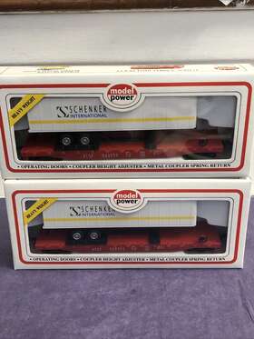 8357 Model Power Ho Scale Train Schenker International Trailer Atsf Flat Set Of 2 Nib