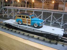 30-4197-0 Mth Rail King Automobile Transport Flat Car With 48 Ford Woody