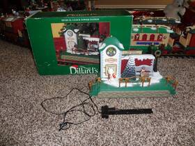 383-10 New Bright Dillards Trimmings Bears Express Reindeer Musical Clock Tower Station Holiday