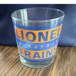 Lionel Electric Trains Logo Advertising Glass Cup Tumbler Clear Blue Orange. Fixed Price $15.00.