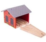 Bigjigs - Double Engine Shed Wooden Magnetic Toy Train Accessory (BJT160). Fixed Price $35.72.