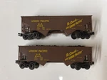 2 Gauge Coal Hoppers Union Pacific 91615 & 91617 With Loads Unknown Maker. Fixed Price $38.00.