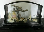 Oriental Shell Scenic Diarama Black Lacquered Case 15" X 8 1/2"H Birds Trees. Fixed Price $100.00.