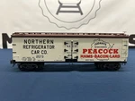 K-line Peacock #2573 Wood-sided Reefer Car K742-8012 No Box. Fixed Price $54.99.
