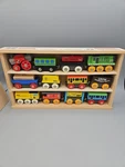 Orbrium Toys 12-PIECE Wooden Engines And Train Car Set W/ Storage Box Scene. Fixed Price $32.40.