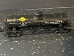 Vintage 1940 Postwar Lionel 2855 Black Sunoco Tank Train Car Gauge Redecaled. Fixed Price $59.99.