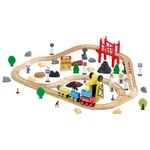 70PCS Wooden Train Set With Magnetic Crane Track Toy For Kids Ages 3-8. Fixed Price $46.89.