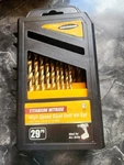 Warrior 29 Pc. Titanium Nitride Coated High Speed Steel Drill Bit Set. Fixed Price $45.00.
