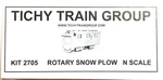 Scale Tichy Train Group 2705 Rotary Snow Plow Kit. Fixed Price $23.80.