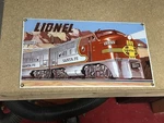 Lionel Train Ande Rooney Porcelain Advertising Sign 13.5 X 7.5 Santa Fe Railroad. Fixed Price $20.00.