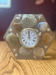 Handmade Epoxy Resin Beach Clock Seashells, Sand, Starfish, Pearls. Fixed Price $45.00.