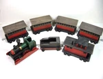 Timber Tot Trains Wood 7 Pc Set Engine, Coal, Caboose, 4 Passenger Cars Repro. Fixed Price $28.99.