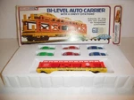 Life-like Ho Train, Santa Bi-level Auto Carrier W/ 6 Chevy Citations, #8089. Fixed Price $15.99.