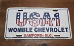 Vtg Chevy USA-1 Gm Dealer License Plate Womble Chevrolet Sanford, North Carolina. Fixed Price $39.95.