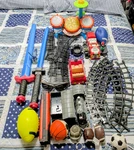 Huge Boys Action Toy Bundle: Vtech Kidibeats Drums, Train Set & Tracks, Swords. Fixed Price $14.99.