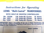 Lionel Postwar 1033-68 4-54TT Multi-control Transformers Original Instructions. Fixed Price $12.00.