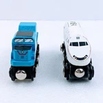 Maison Battat & Wheels Wooden Trains, 2X Engine Magnetic Locomotives - Read. Fixed Price $12.89.