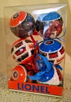 Lionel Train Ornament Set New Large Orange Blue Bows Christmas 9-21026 Ball. Fixed Price $19.99.