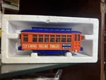 Lionel Village Trolley Orange And Blue In Excellent Condition- Christmas. Fixed Price $60.00.