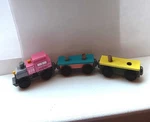 Kidkraft Pastel Wooden Train Set - Loco, Blue/pink & Green/yellow Flatbeds. Fixed Price $8.00.
