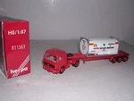 Herpa #811363 Mercedes Cab W/low Bed Tri-axle Trailor & Container Red H.o. 1/87. Fixed Price $39.99.