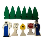 Wooden Train Set Accessories Trees Conductor Railroad Crossing Signs 2.5" 3". Fixed Price $7.49.