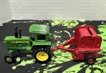 Ertl John Deere Die-cast Tractor & International Harvester 2400 Hay Bailer. Fixed Price $35.00.