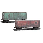 Micro Trains Scale 40' Boxcars Great Northern Weathered 2-PACK 98305093. Fixed Price $56.90.