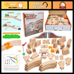 68-PIECE Wooden Train Track Expansion Set With Bridge, Engine, Dock & Signals. Fixed Price $73.99.