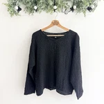 Eileen Fisher Black Textured Long Sleeve Button Down Blouse Size Large X5018. Fixed Price $32.00.