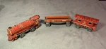 Ranger Rail Road Three Piece Train Set Tin Wind Up Toy 1930S Works Red. Fixed Price $40.00.