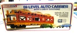 Life-like Ho # 8089 Bi-level Carrier 50' W/ 6 Vintage Automobiles. Niob. Fixed Price $19.99.