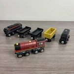 Lot Of 6 Imaginarium Wooden Train Magnetic Engine Cargo Cars. Fixed Price $13.79.