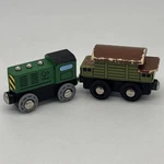 Hape Wooden Railway Diesel Train Engine And Tender Car Caboose Green Vtg. Fixed Price $7.00.