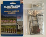 Ho Scale Walthers Scenemaster 949-4166 50-STAR American Flags And Usps Mailboxes. Fixed Price $12.49.