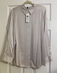 Nwt $298 Eileen Fisher Ceramic Sandwashed Silk Charmeuse Classic Collar Shirt Xl. Fixed Price $155.97.
